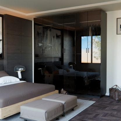 Slaapkamer BIJNEN met een zwarte kledingkast