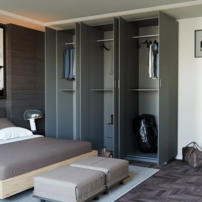 BIJNEN-slaapkamer met een donkergrijze kast